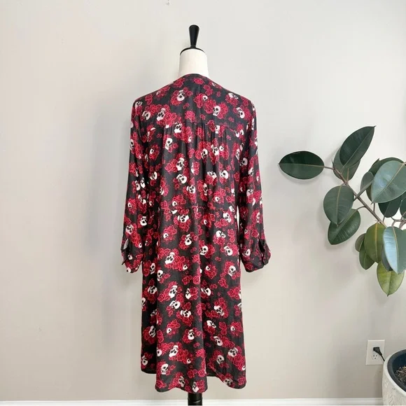 Torrid Skulls And Roses Waist Tie Roll Tab Sleeve Midi Dress Size 1X - Picture 14 of 14